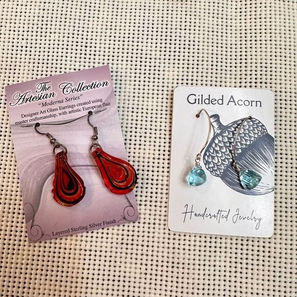 Lot of 2 Dangling Earrings New Multicolored Boho Art Glass‎ - Picture 1 of 7